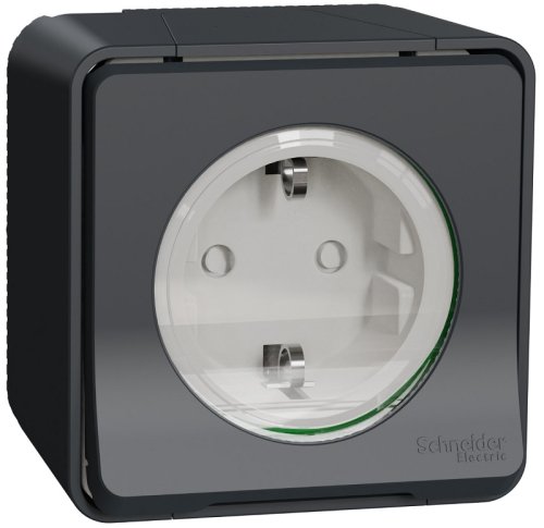 Розетка накладная с заземлением Schneider Electric Mureva Styl 1-м. крышка шторки IP55 антрацит картинка